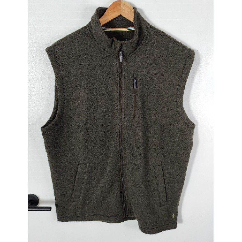 Smartwool Wool Blend Full Zip Vest Green Mens Size XXL Hiking Outdoors Logo